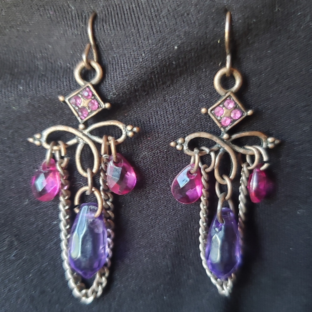 Elegant Purple and Pink Dangle Earrings